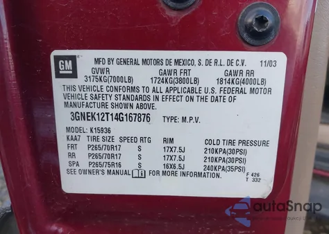 2004 Chevrolet Avalanche 1500 z USA, uszkodzony, nr VIN 3GNEK12T14G167876